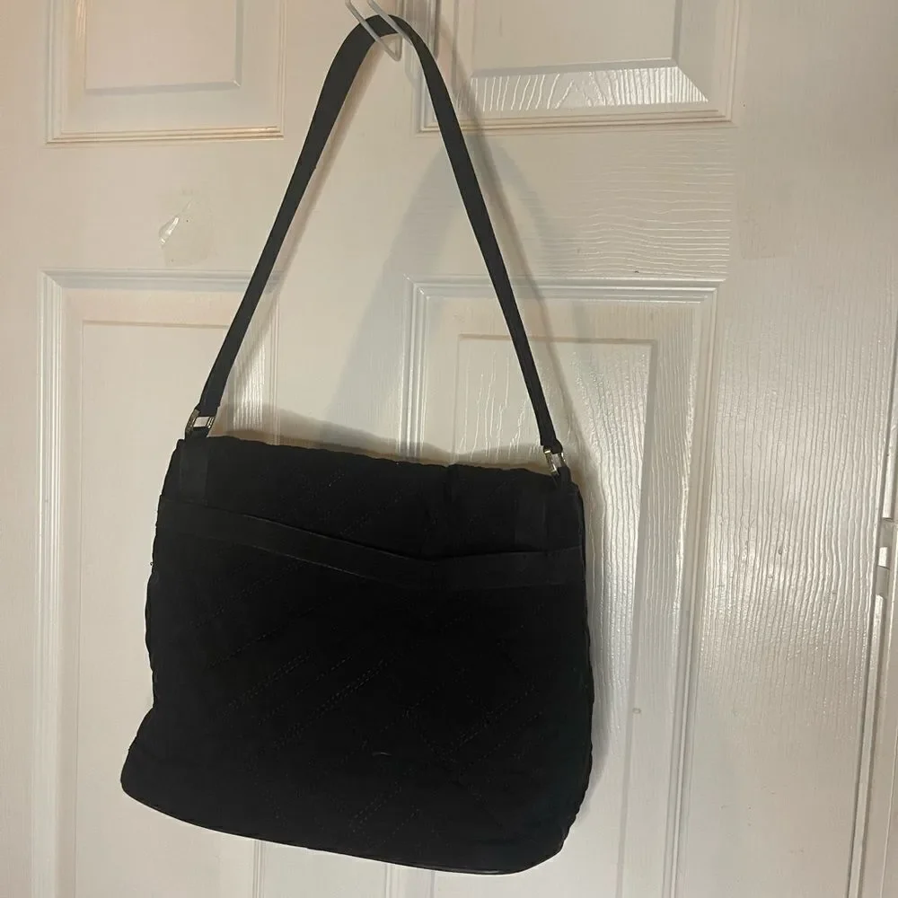 Vera Bradley Classic Black Quilted Fabric Shoulder Bag Purse Zebra print Lining.